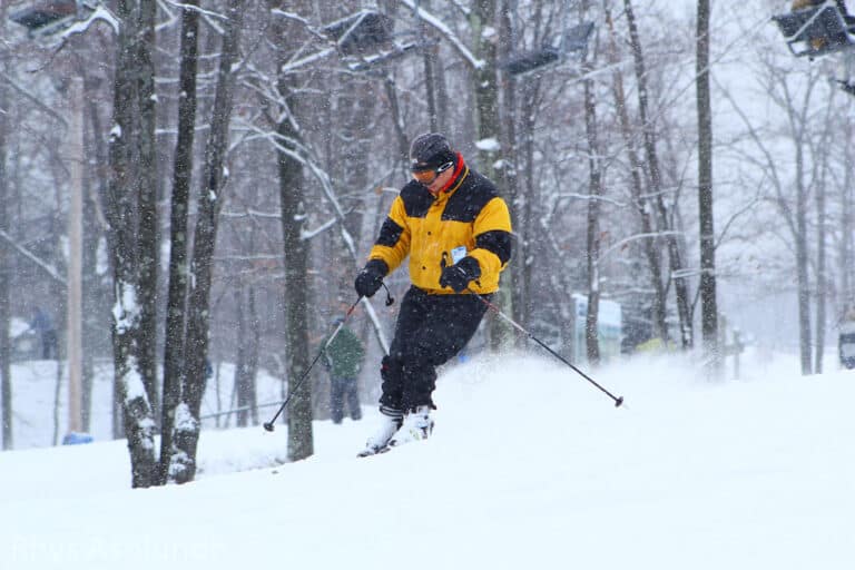 Skier on a snowy slope at Jack Frost Mountain in the Poconos, Pennsylvania